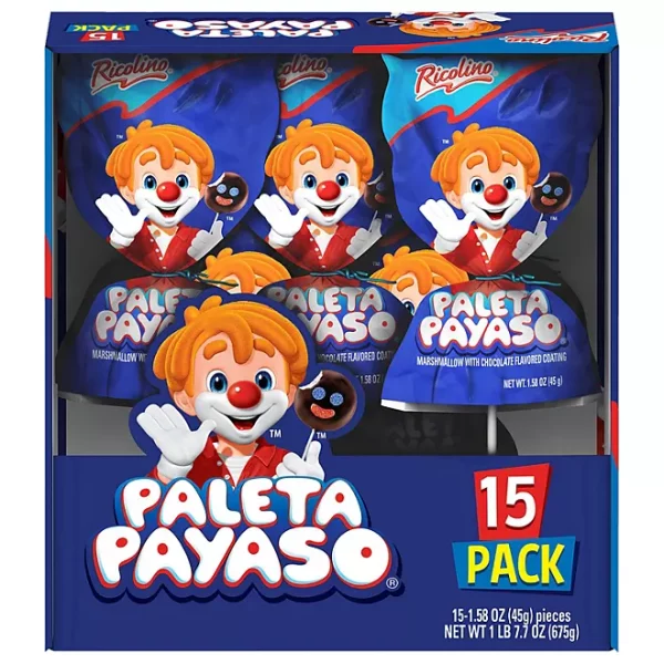 Ricolino Paleta Payaso Marshmallow Lollipop, 15 pk.